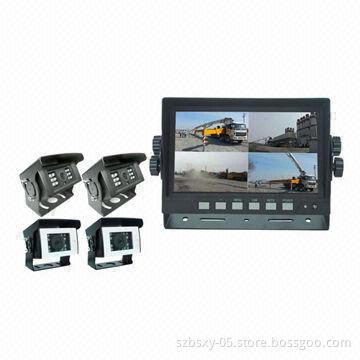 Car Camera Waterproof, IP69K with High Resolution 7-inch Digital Quad Monitor for Reversing System
